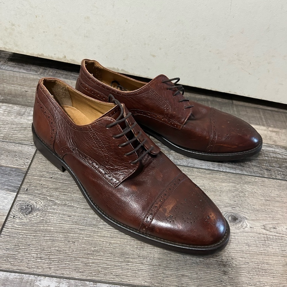 Hadley London Shoes Size 11 Semi Brogue Oxfords Soft Brown Leather Laces Mens